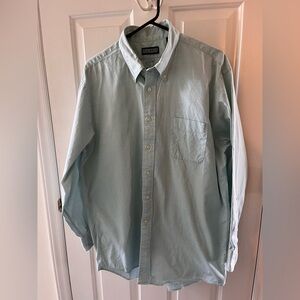 Lands' End Oxford Shirt Cotton 17-33 Pale Blue Button Down LS Pocket Regular Fit